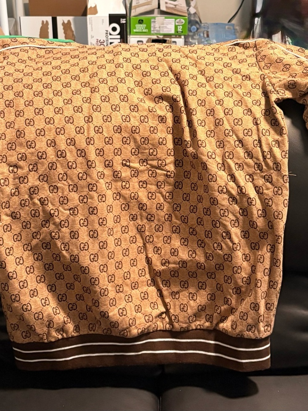 Gucci Brown GG Monogram Zip-Up Hoodie Vest with Red & Green Patch - Picture 3 of 8